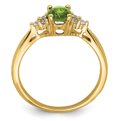 14K Gelbgold Ring mit Peridot und echten Diamanten