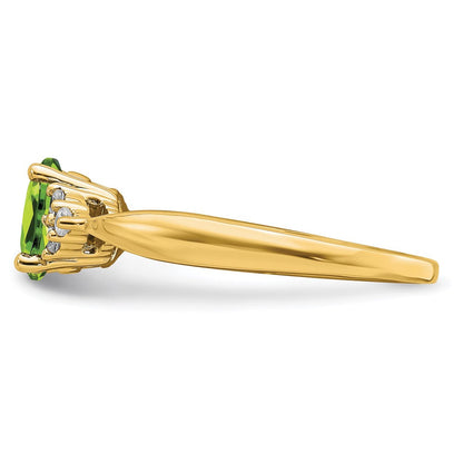 14K Gelbgold Ring mit Peridot und echten Diamanten