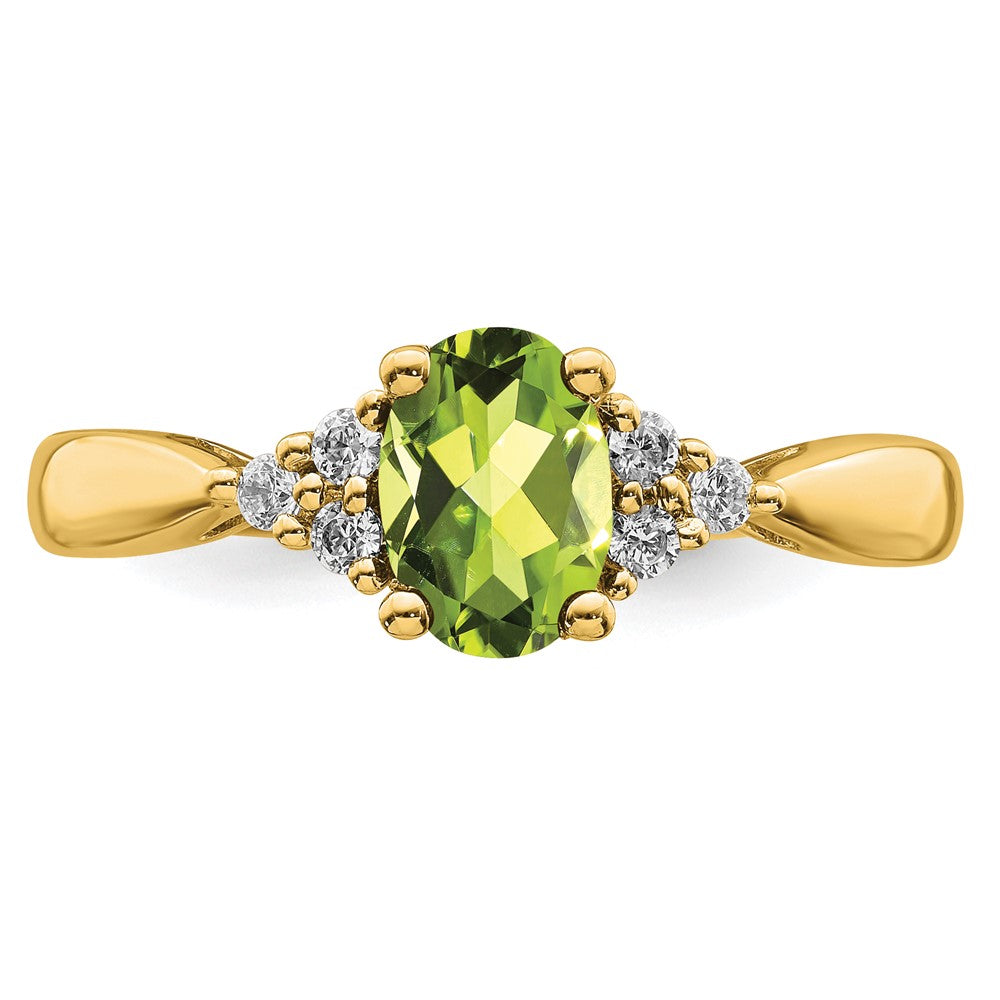 14K Gelbgold Ring mit Peridot und echten Diamanten