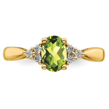 14K Gelbgold Ring mit Peridot und echten Diamanten