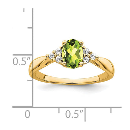 14K Gelbgold Ring mit Peridot und echten Diamanten