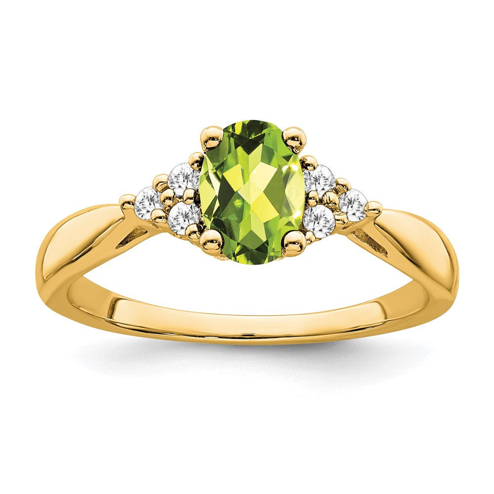 14K Gelbgold Ring mit Peridot und echten Diamanten