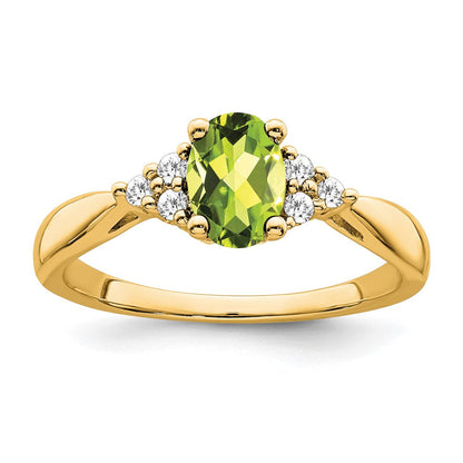 14K Gelbgold Ring mit Peridot und echten Diamanten