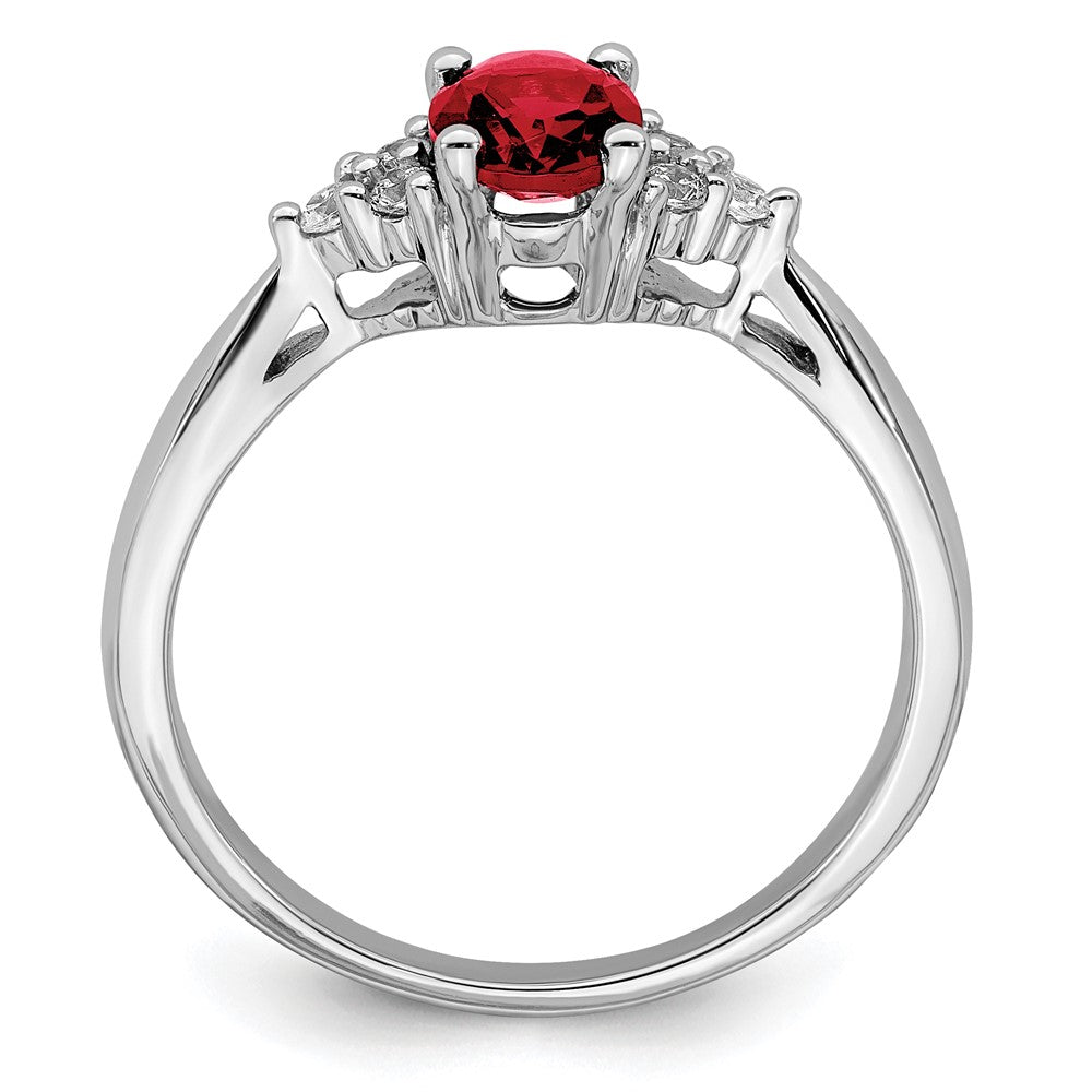14K Weißgold Ring mit synthetischem Rubin und echten Diamanten