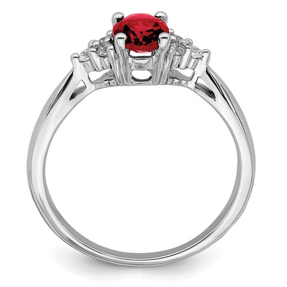 14K Weißgold Ring mit synthetischem Rubin und echten Diamanten