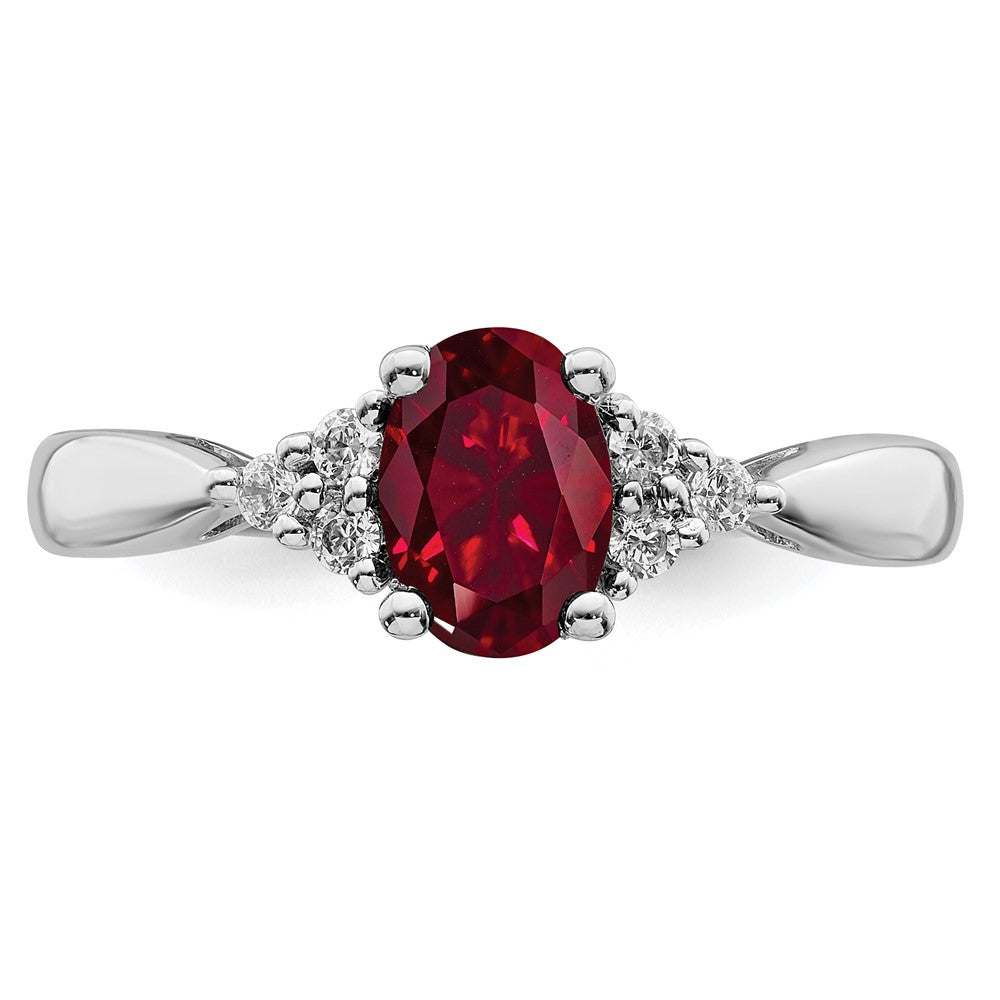 14K Weißgold Ring mit synthetischem Rubin und echten Diamanten