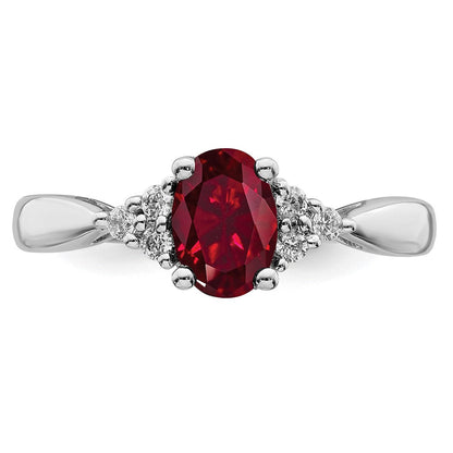 14K Weißgold Ring mit synthetischem Rubin und echten Diamanten