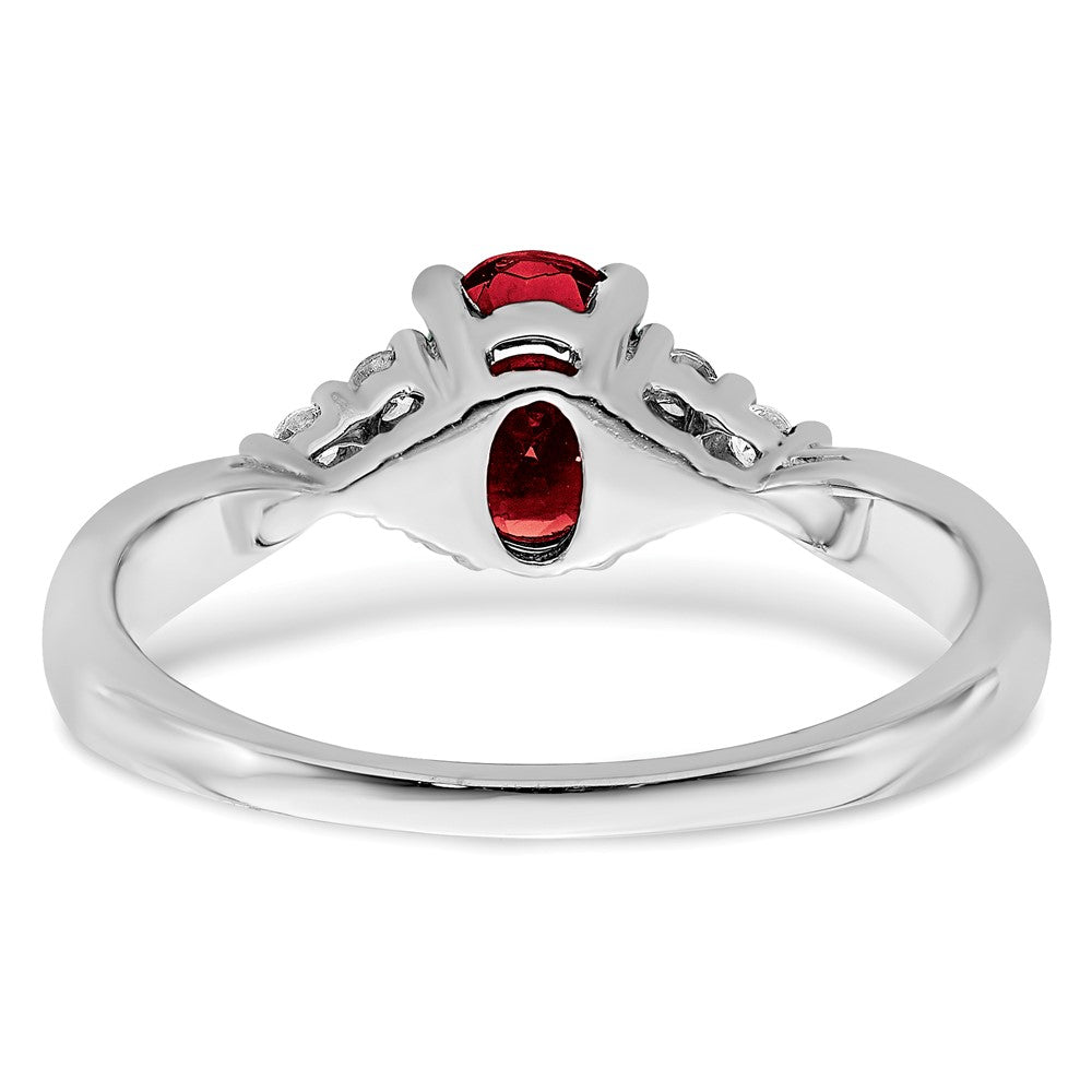 14K Weißgold Ring mit synthetischem Rubin und echten Diamanten
