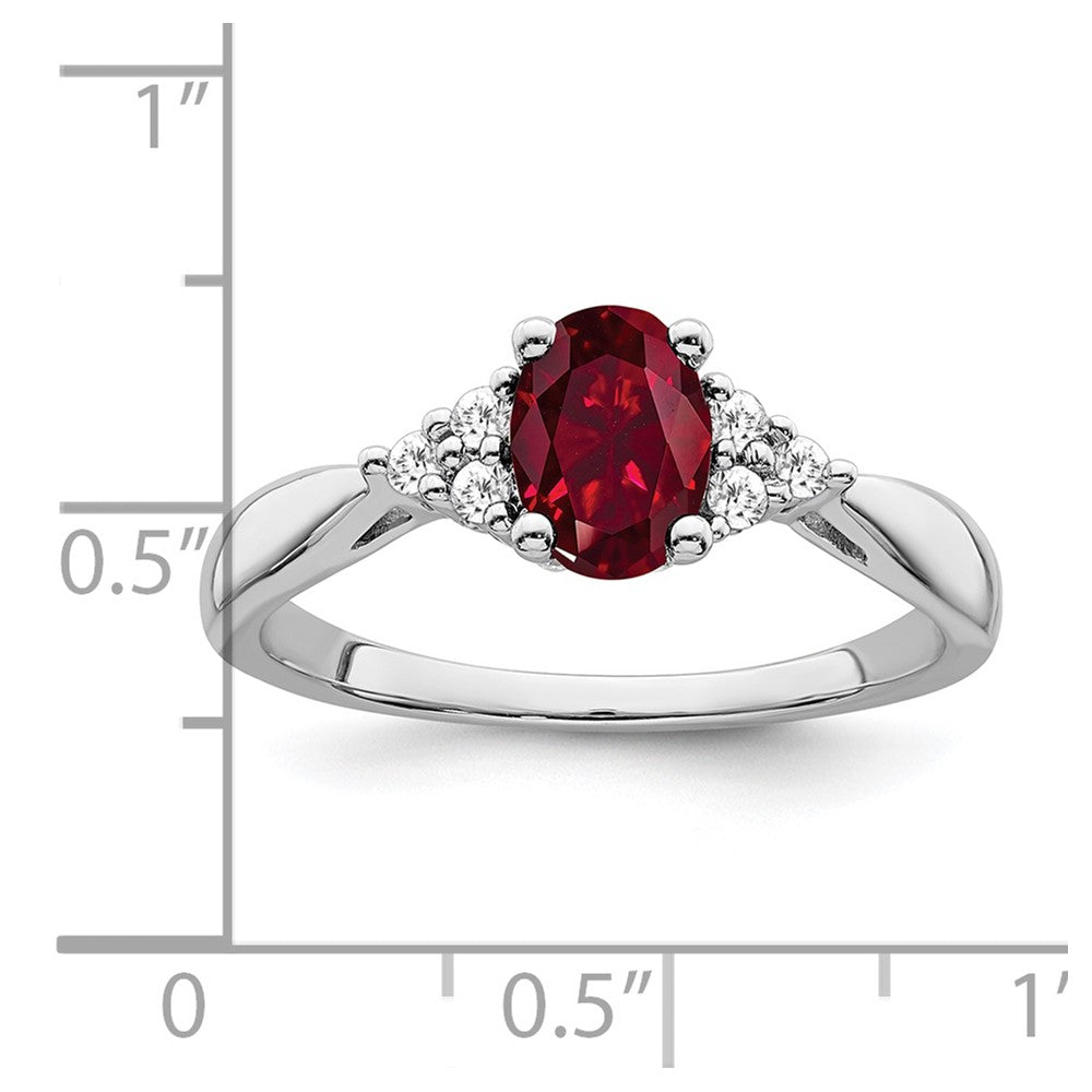 14K Weißgold Ring mit synthetischem Rubin und echten Diamanten
