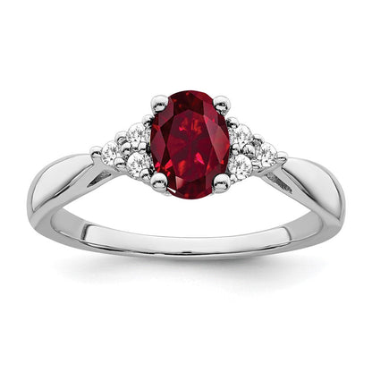 14K Weißgold Ring mit synthetischem Rubin und echten Diamanten