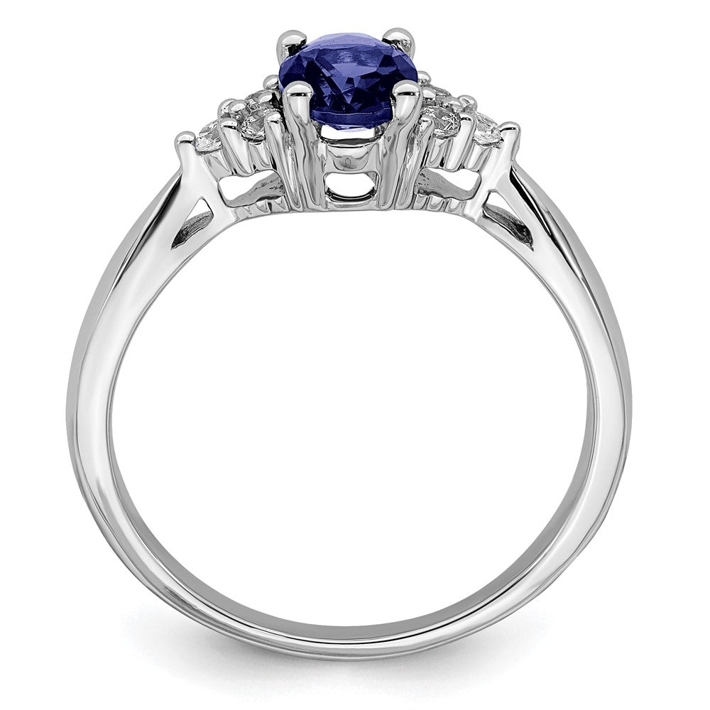 14K Weißgold Ring mit synthetischem Saphir und echtem Diamant