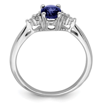 14K Weißgold Ring mit synthetischem Saphir und echtem Diamant
