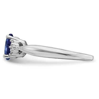 14K Weißgold Ring mit synthetischem Saphir und echtem Diamant