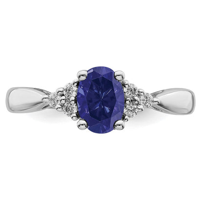 14K Weißgold Ring mit synthetischem Saphir und echtem Diamant