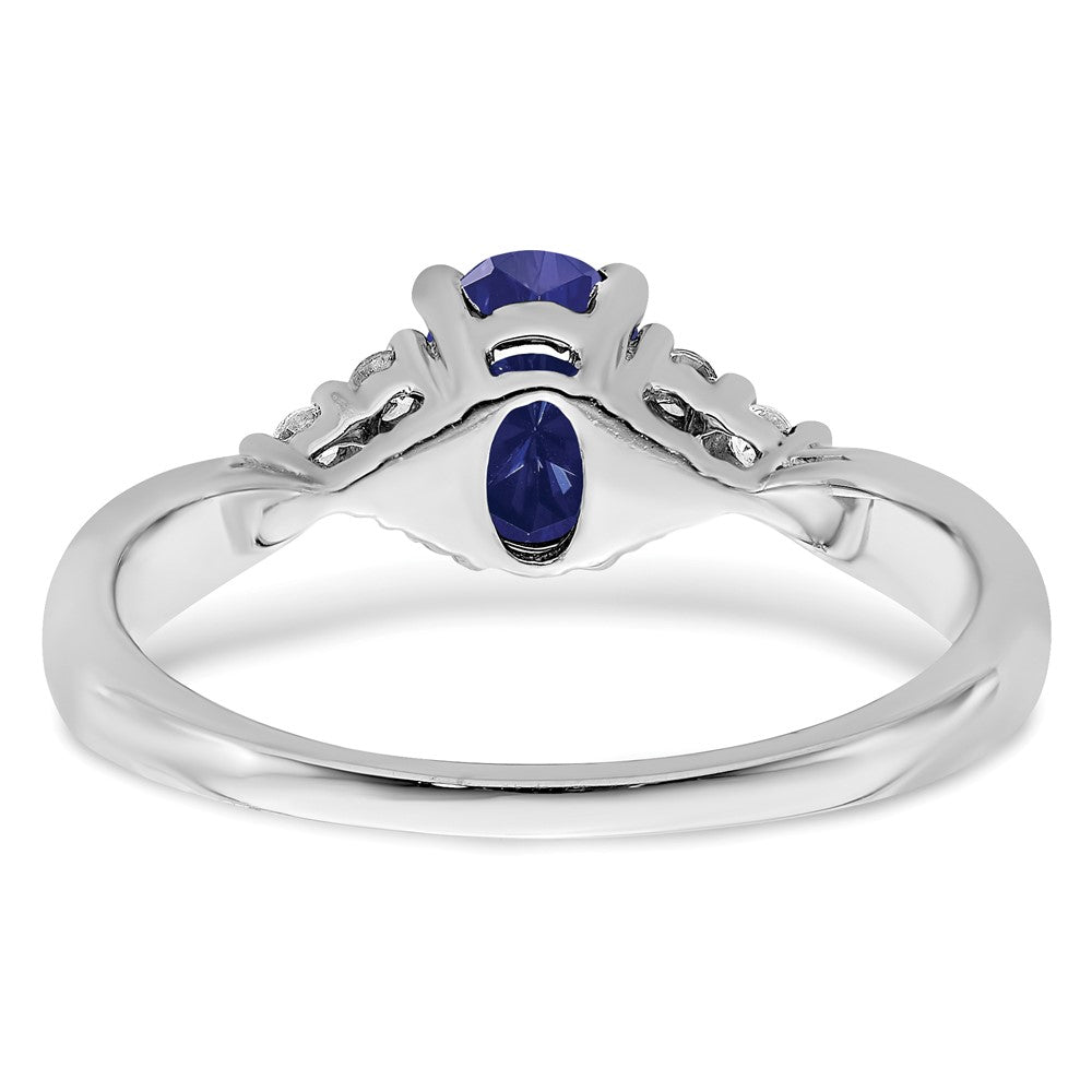 14K Weißgold Ring mit synthetischem Saphir und echtem Diamant