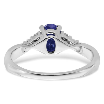 14K Weißgold Ring mit synthetischem Saphir und echtem Diamant