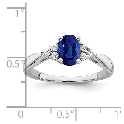 14K Weißgold Ring mit synthetischem Saphir und echtem Diamant