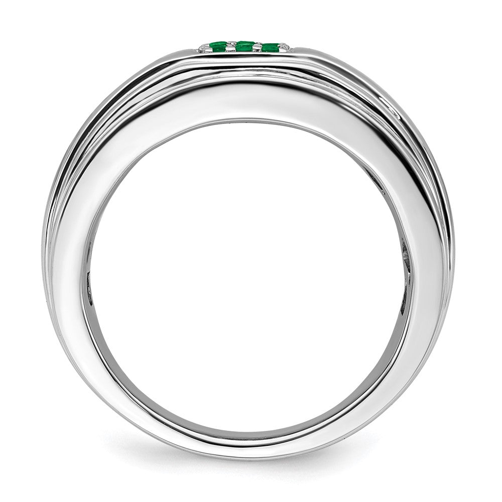 Massiv 14K Weißgold Synthetisch Smaragd Herren Ring