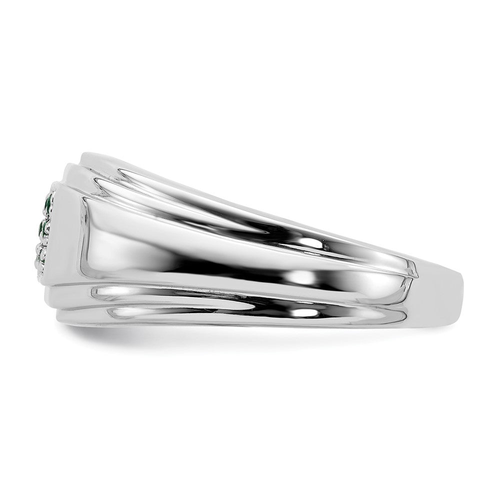 Massiv 14K Weißgold Synthetisch Smaragd Herren Ring