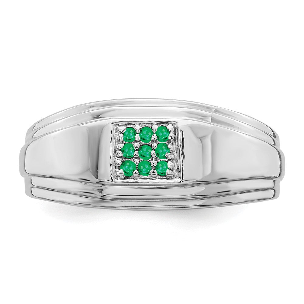 Massiv 14K Weißgold Synthetisch Smaragd Herren Ring