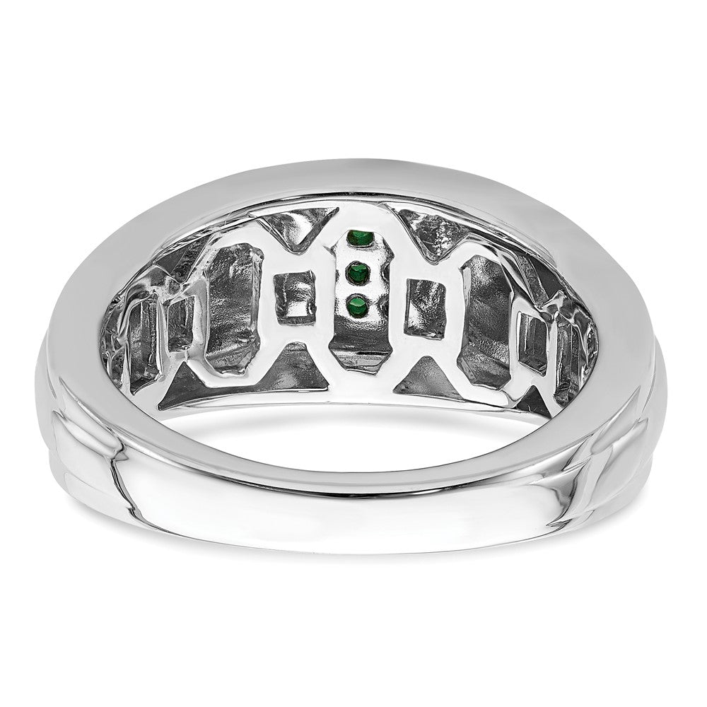 Massiv 14K Weißgold Synthetisch Smaragd Herren Ring