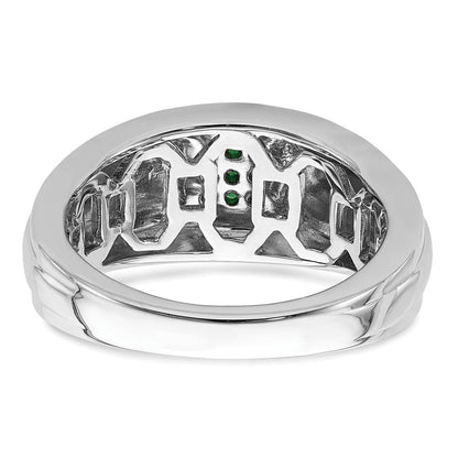 Massiv 14K Weißgold Synthetisch Smaragd Herren Ring