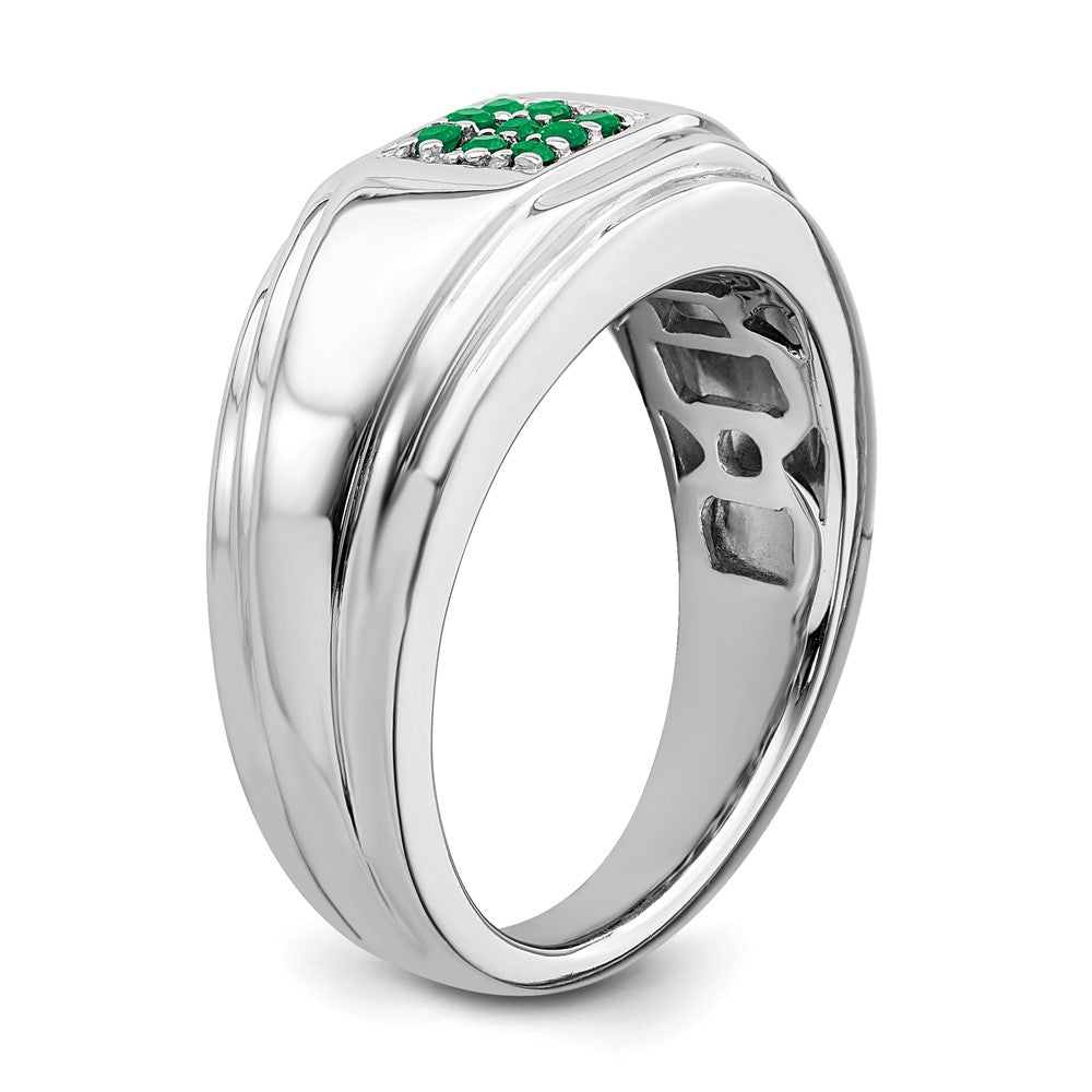 Massiv 14K Weißgold Synthetisch Smaragd Herren Ring