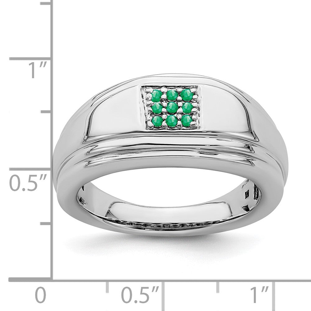 Massiv 14K Weißgold Synthetisch Smaragd Herren Ring