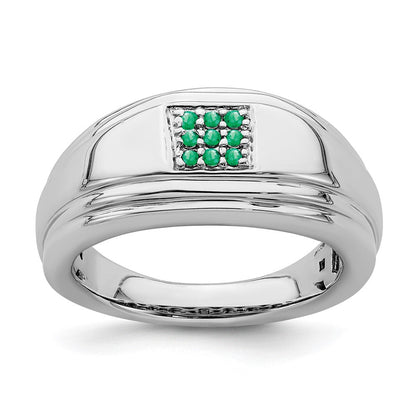 Massiv 14K Weißgold Synthetisch Smaragd Herren Ring