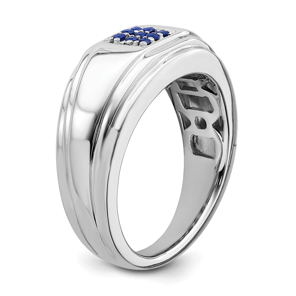 14K Weißgold Herrenring mit Saphir