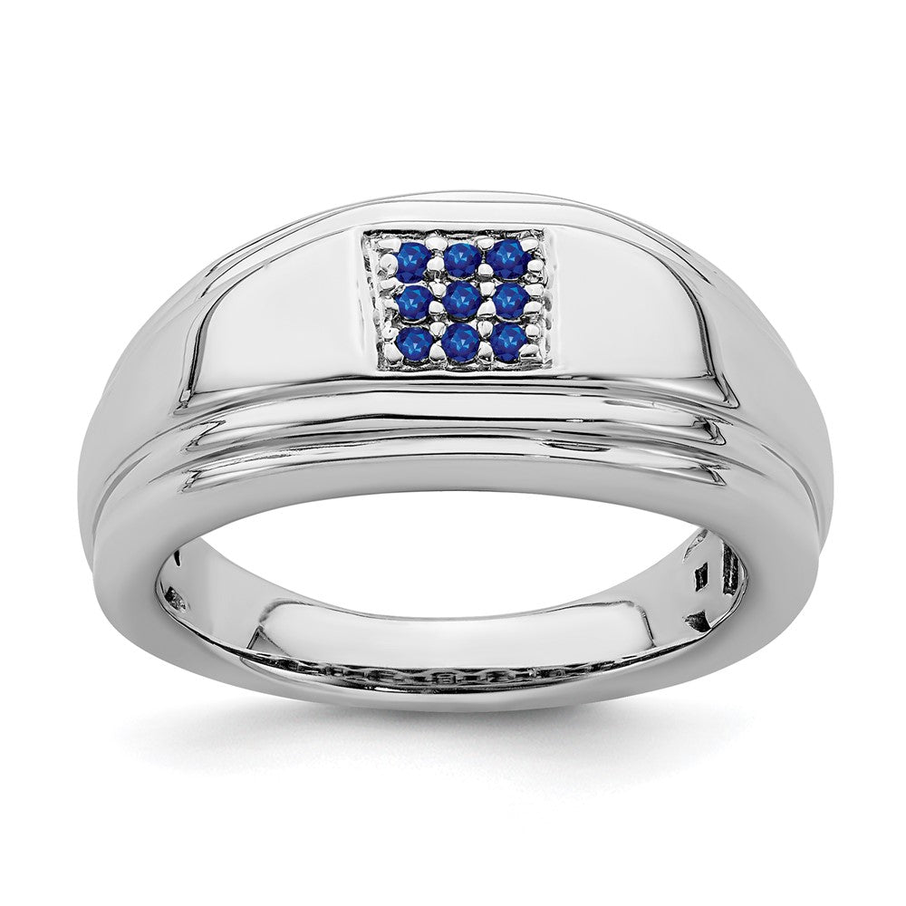 14K Weißgold Herrenring mit Saphir