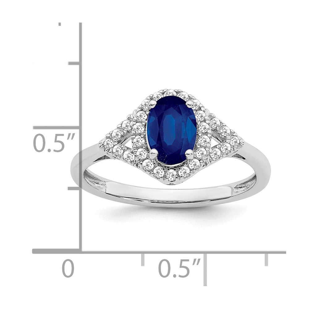 14K Weißgold Ring mit ovalem synthetischem Saphir und echten Diamanten