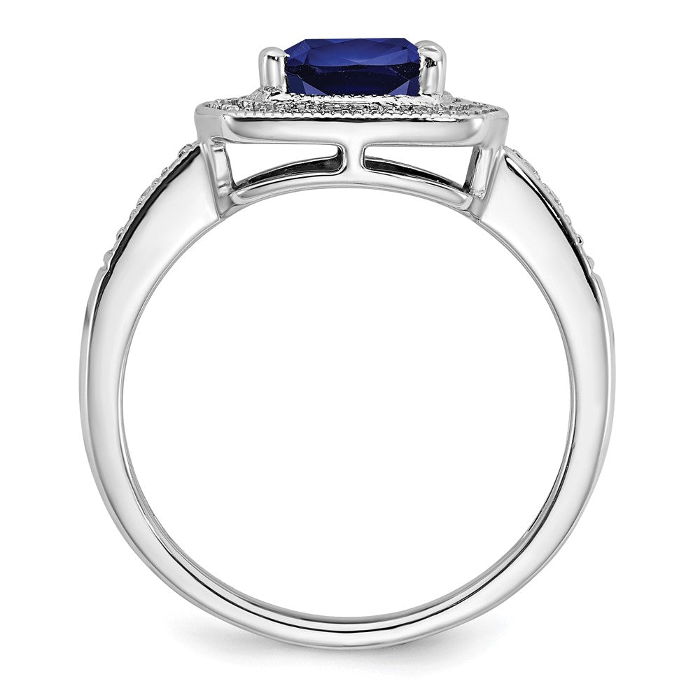 14K Weißgold Ring mit Kissenschliff-Zuchtsaphir und echten Diamanten im Halo-Design