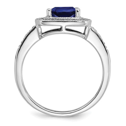 14K Weißgold Ring mit Kissenschliff-Zuchtsaphir und echten Diamanten im Halo-Design