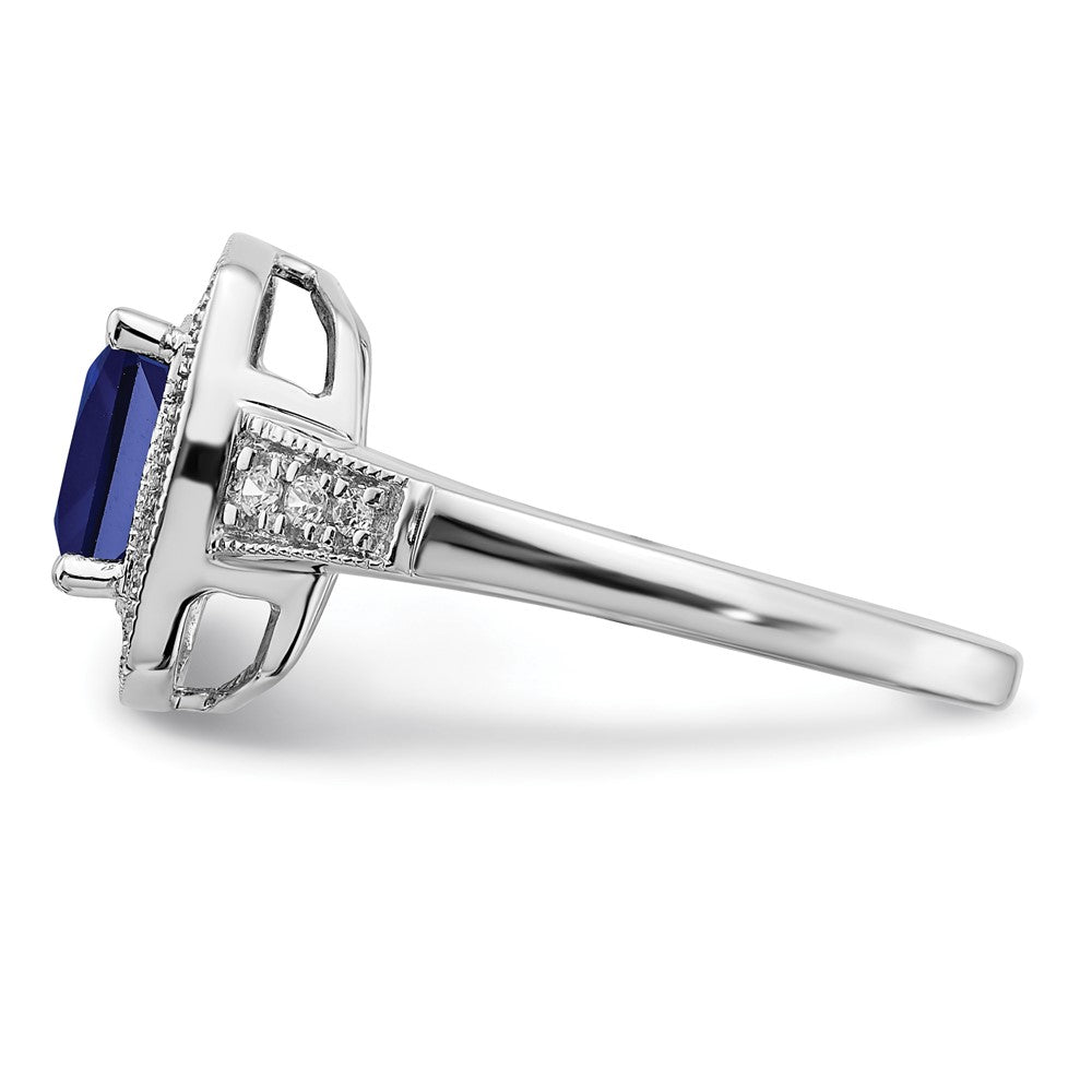 14K Weißgold Ring mit Kissenschliff-Zuchtsaphir und echten Diamanten im Halo-Design