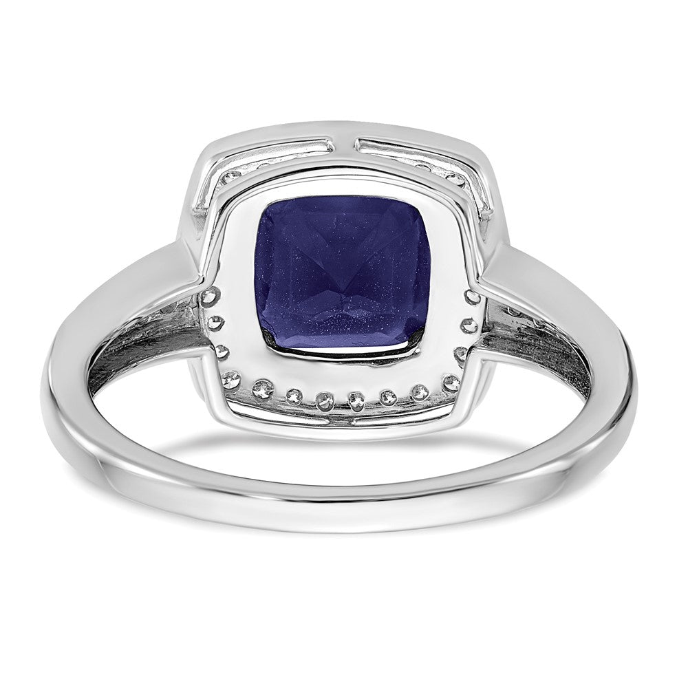 14K Weißgold Ring mit Kissenschliff-Zuchtsaphir und echten Diamanten im Halo-Design