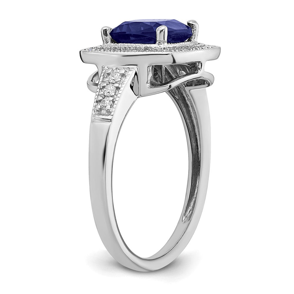 14K Weißgold Ring mit Kissenschliff-Zuchtsaphir und echten Diamanten im Halo-Design