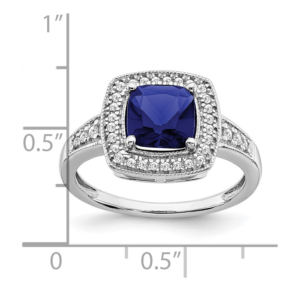 14K Weißgold Ring mit Kissenschliff-Zuchtsaphir und echten Diamanten im Halo-Design