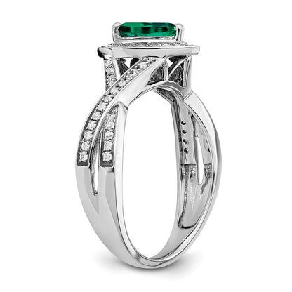 14K Weißgold Ring mit birnenförmigem synthetischem Smaragd und echten Diamanten in Halo-Fassung