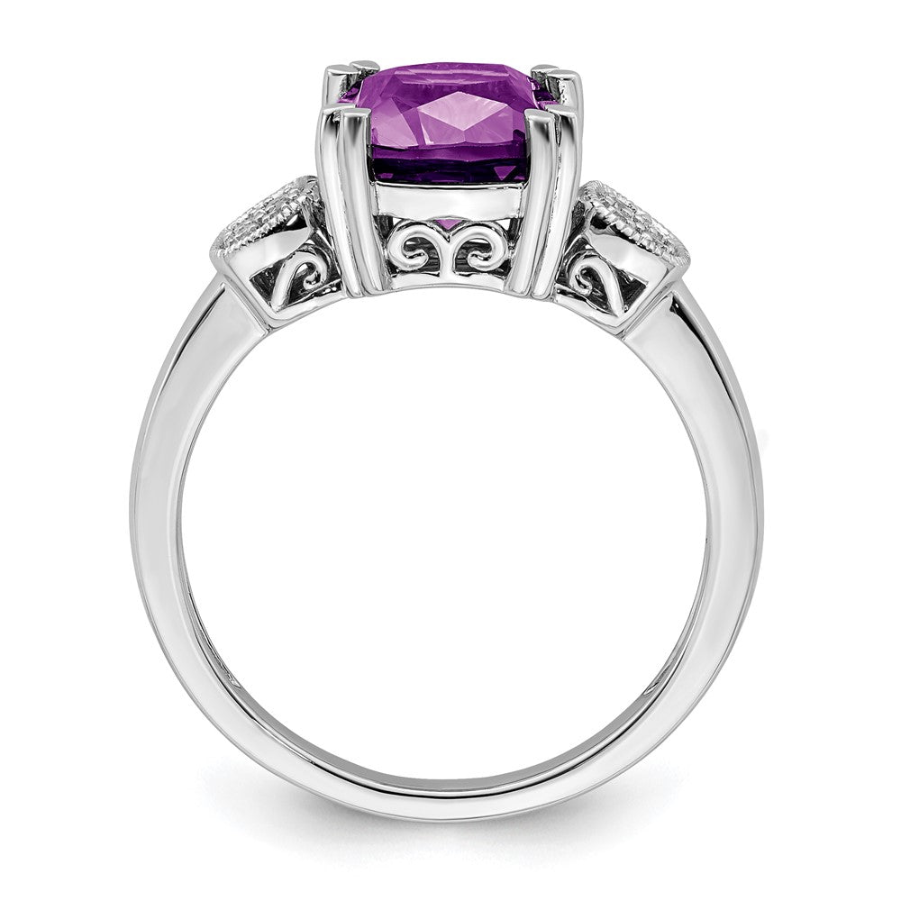 14K Weißgold Ring mit Amethyst und echten Diamanten