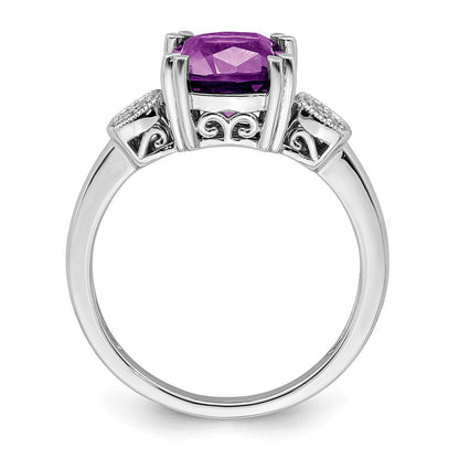 14K Weißgold Ring mit Amethyst und echten Diamanten