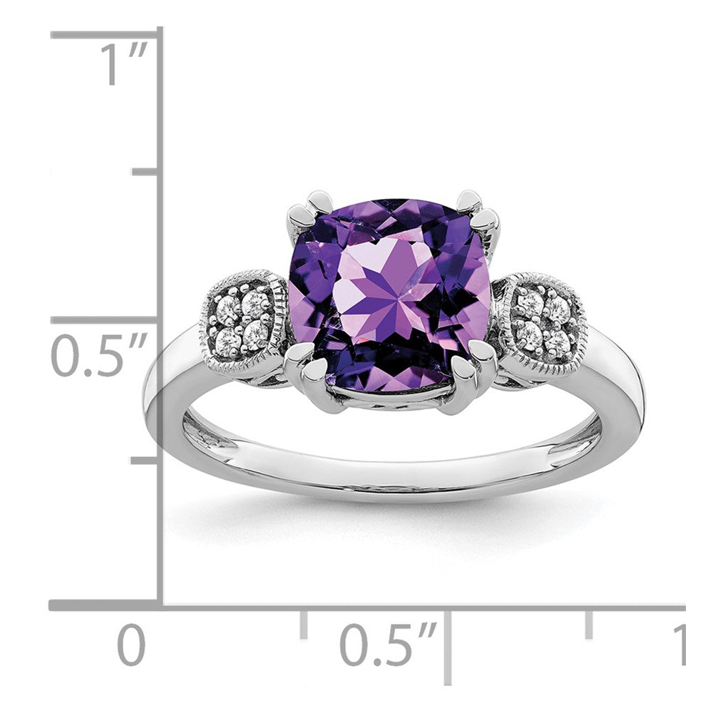 14K Weißgold Ring mit Amethyst und echten Diamanten