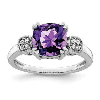 14K Weißgold Ring mit Amethyst und echten Diamanten