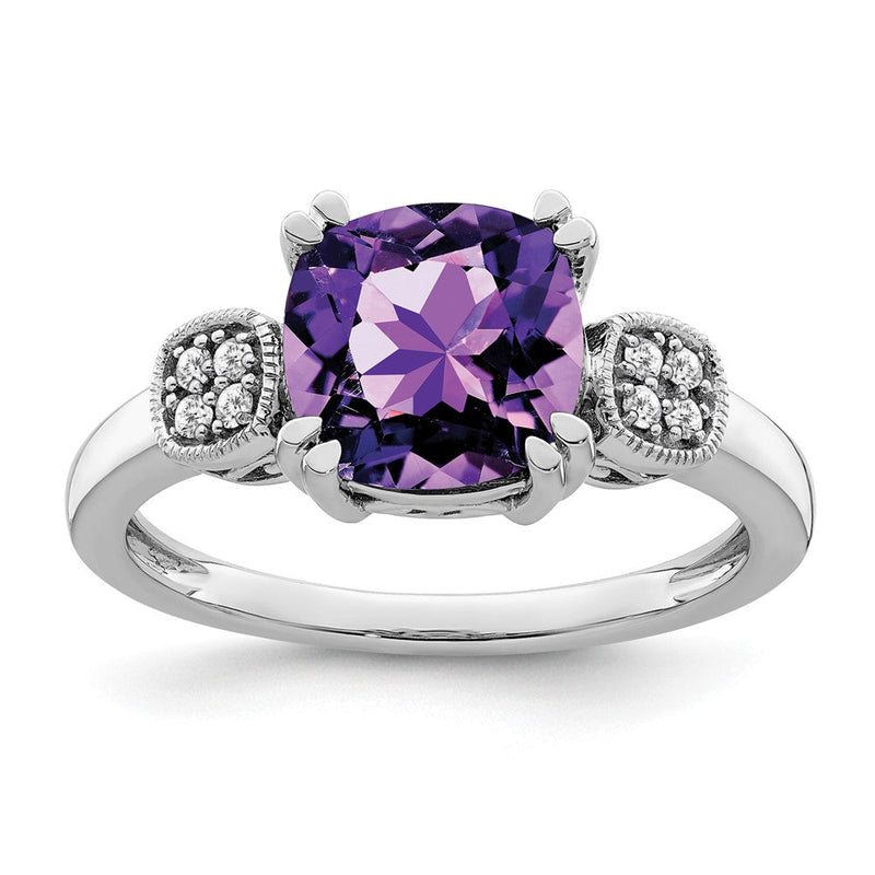 14K Weißgold Ring mit Amethyst und echten Diamanten