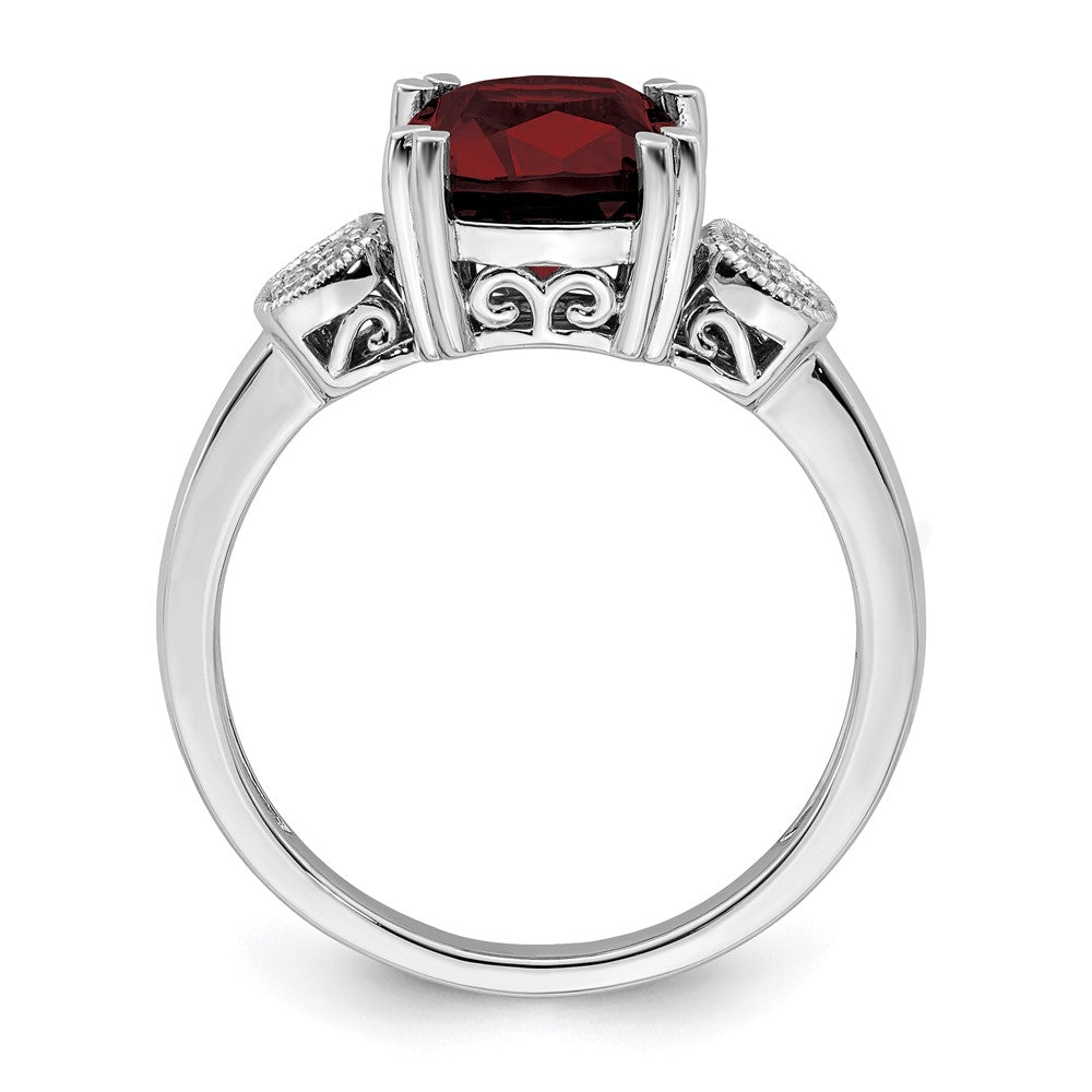 14K Weißgold Ring mit Granat und echten Diamanten