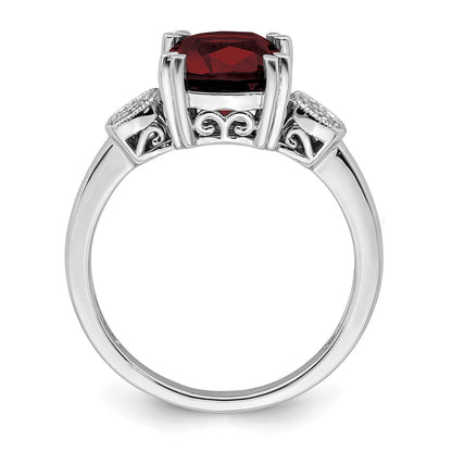 14K Weißgold Ring mit Granat und echten Diamanten