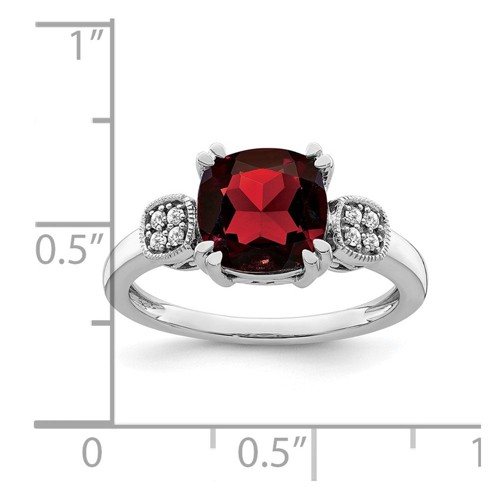 14K Weißgold Ring mit Granat und echten Diamanten