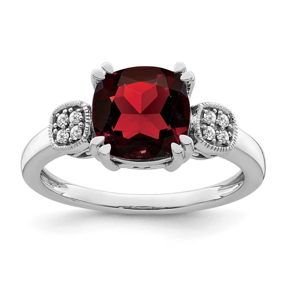 14K Weißgold Ring mit Granat und echten Diamanten