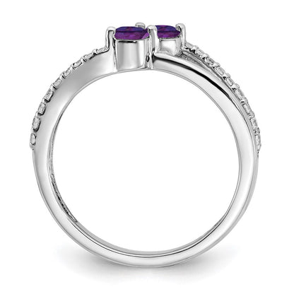 14K Weißgold Ring mit Amethyst und echtem Diamant, 2 Steine