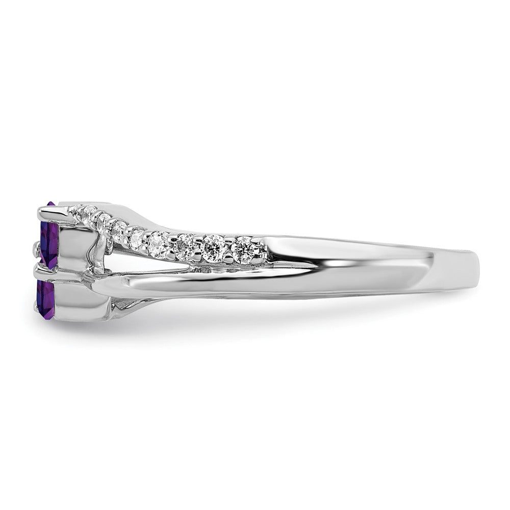 14K Weißgold Ring mit Amethyst und echtem Diamant, 2 Steine